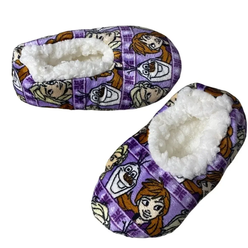 Disney Frozen Girls Slippers Toddler 5/6 Purple White Anna Elsa Bottom Grip